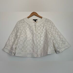 Laundry by‎ Shelli Segal White Lace Like Snap Jacket 3/4 Sleeve 100% Cotton Sz 8